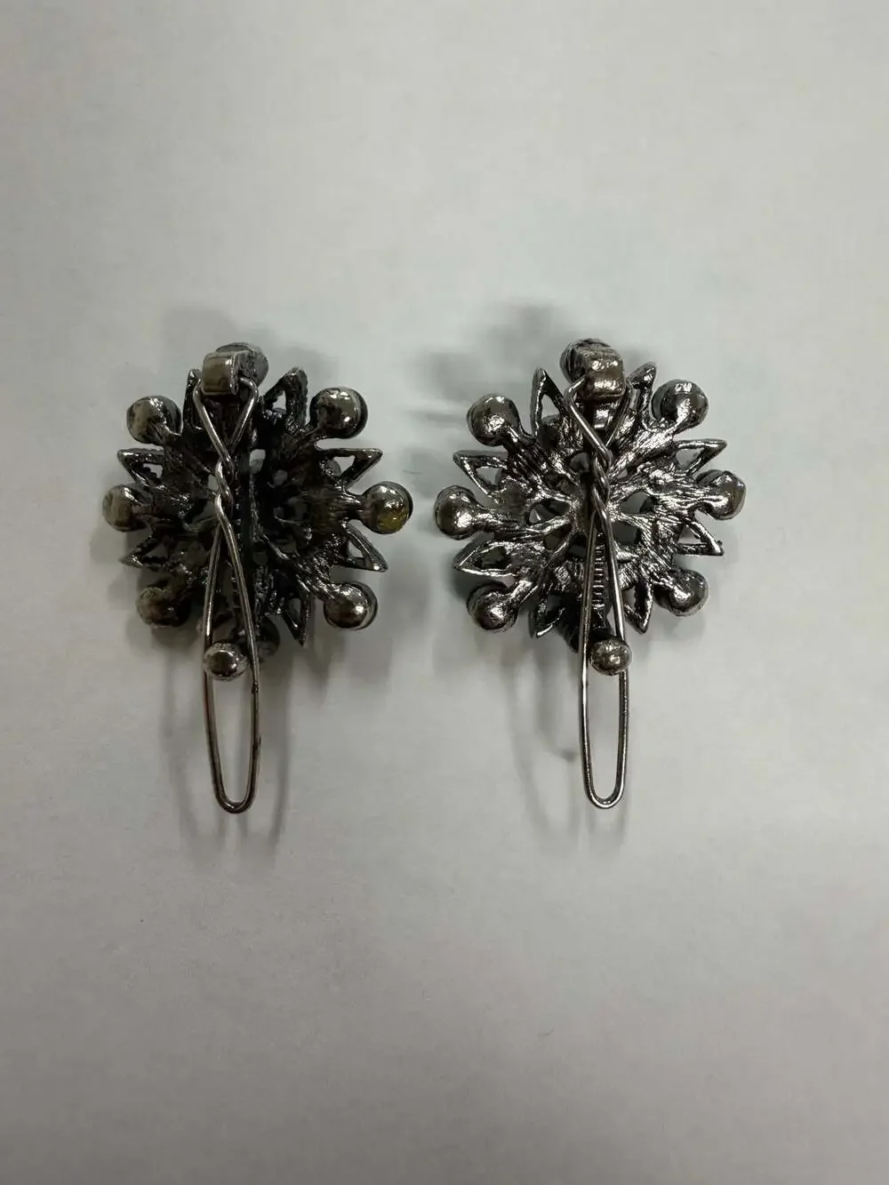 Vintage Silver Tone Star Flower Rhinestone Hair Clips